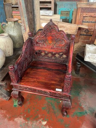 Impresionante Sillón antiguo madera tallada India