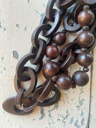 Collana lunga vintage legno scuro