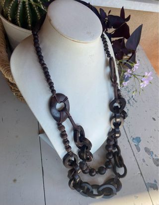 Collana lunga vintage legno scuro