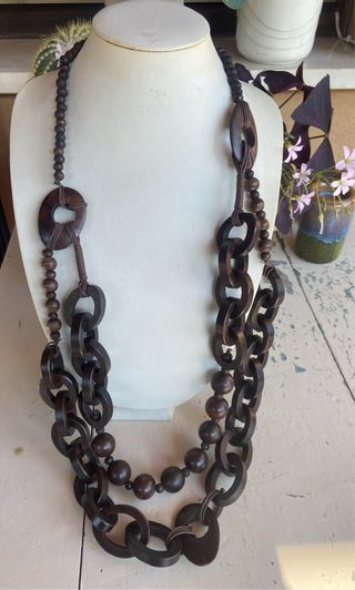 Collana lunga vintage legno scuro