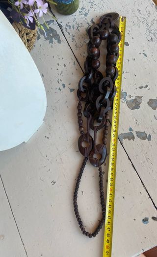Collana lunga vintage legno scuro