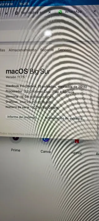 MacBook Pro 15 Plata i7 2.2ghz SSD 512 16gb ram