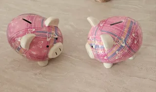 2 Huchas Cerdito Cerámica Rosa