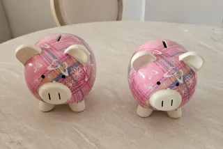 2 Huchas Cerdito Cerámica Rosa
