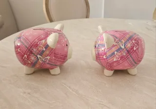 2 Huchas Cerdito Cerámica Rosa