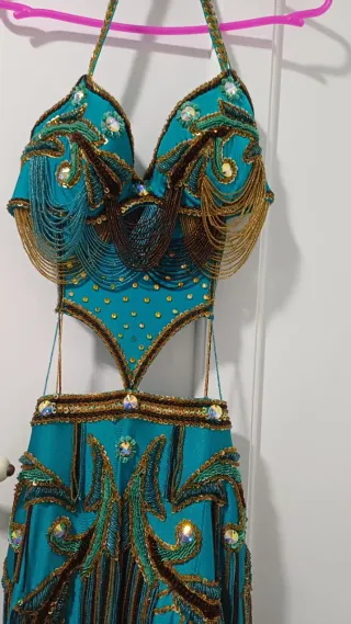 Traje Danza Vientre Turquesa y Dorado