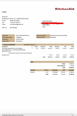 Batidora KitchenAid Roja Artisan