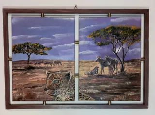 Quadro Savana Leopardo e Zebre