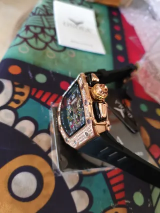 Reloj Lujo Onola Hombre Dorado Bisel Diamantes