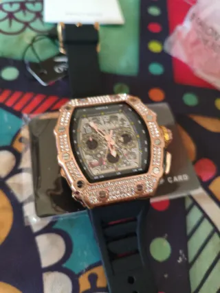 Reloj Lujo Onola Hombre Dorado Bisel Diamantes