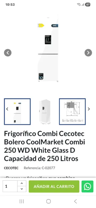 Frigorífico Combi Cecotec Bolero CoolMarket