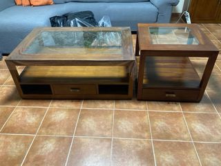 2 Mesas Centro Teka Banak Madera y Cristal