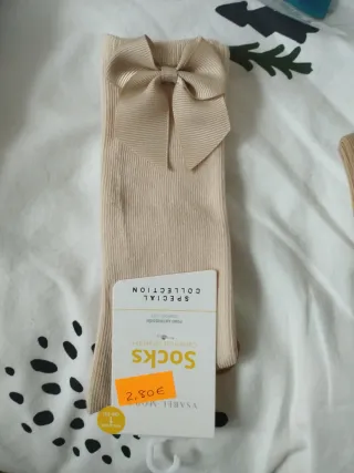 Calcetines beige con lazo infantil Talla L