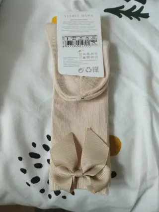 Calcetines beige con lazo infantil Talla L