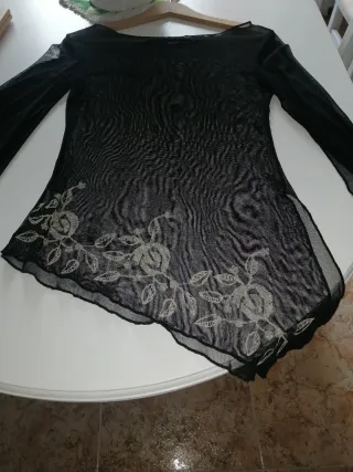 Blusón transparente negro con bordado