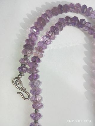 Antica collana ametista sfaccettata e lega d' arg.