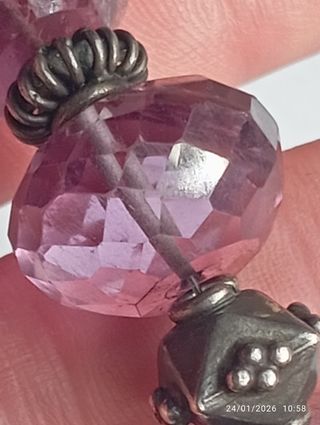 Antica collana ametista sfaccettata e lega d' arg.