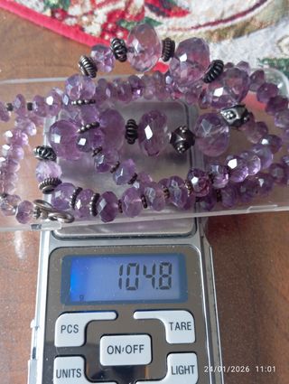 Antica collana ametista sfaccettata e lega d' arg.