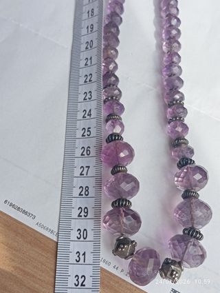 Antica collana ametista sfaccettata e lega d' arg.