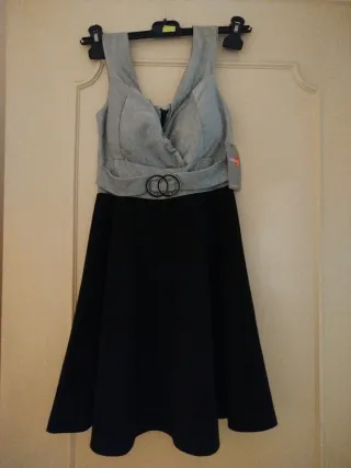 Abito donna midi nero e argento