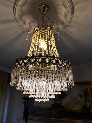 Lámpara de cristal mediana dorada