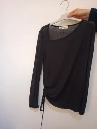 Camisetas semitransparente Negra Manga Larga Mujer