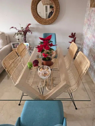 Mesa comedor cristal y 6 sillas Banak