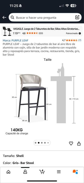 Taburetes de bar aluminio exterior con cojín