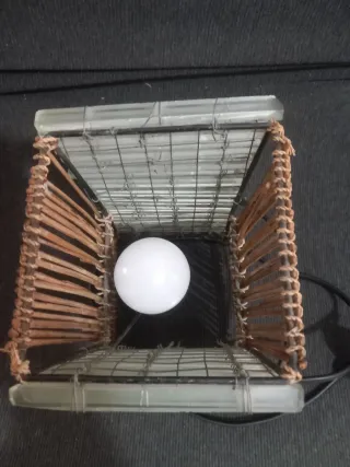 Lampada asiatica vintage bambù e vetro