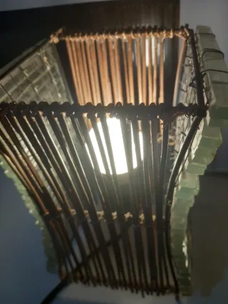 Lampada asiatica vintage bambù e vetro