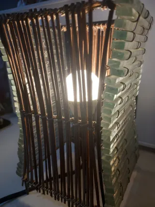 Lampada asiatica vintage bambù e vetro