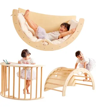 Dolce culla arcobaleno in legno Montessori