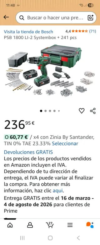 Taladro a batería Bosch con maletín