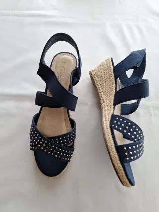 Sandalias cuña azul y doradas talla 38