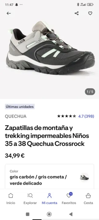Zapatillas montaña Quechua T.36 Waterfrop 2 USOS
