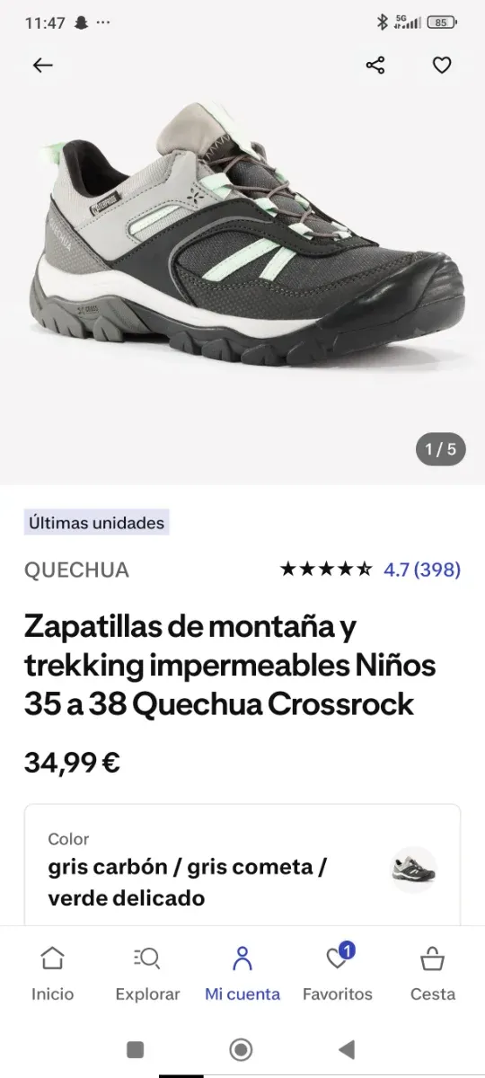 Zapatillas montaña Quechua T.36 Waterfrop 2 USOS