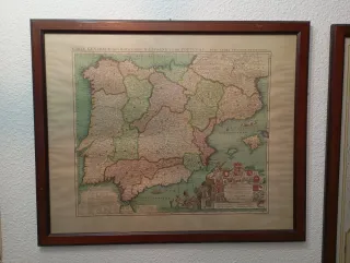 Cuadro antiguo mapa España y Portugal