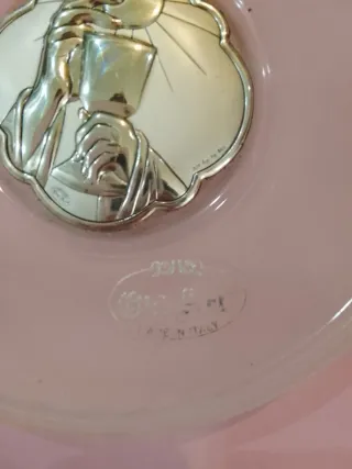 Piattino religioso vetro e argento