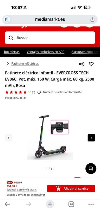 Patinete eléctrico infantil EVERCROSS TECH