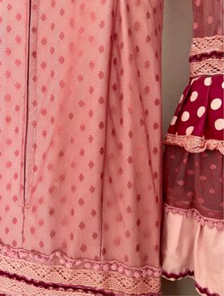 Traje Flamenca Plumeti Rosa y Rojo