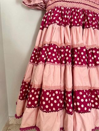 Traje Flamenca Plumeti Rosa y Rojo