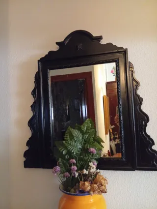 Espejo antiguo madera negro 90x85 cm