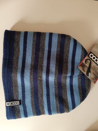 Gorro +8000 rayas azul y gris