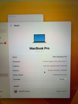 MacBook Pro 15” 2017 i7 16GB RAM 500GB SSD