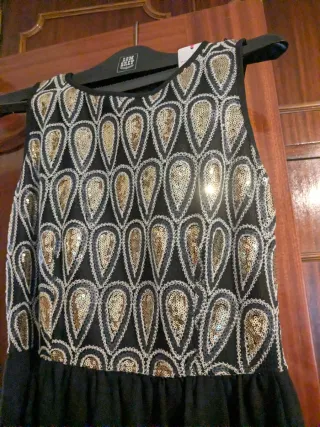 Vestido fiesta lentejuelas negro y dorado