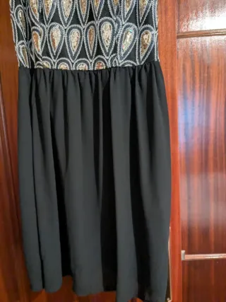 Vestido fiesta lentejuelas negro y dorado