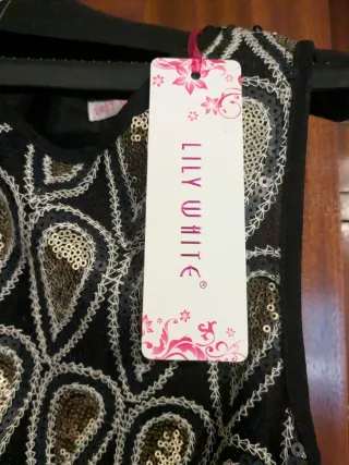 Vestido fiesta lentejuelas negro y dorado