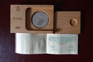 3 Onzas Plata España 5 ECU 1989 1991 1995