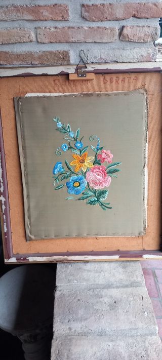 Tela Ricamata Vintage Cornice Fiori Anni 70/80