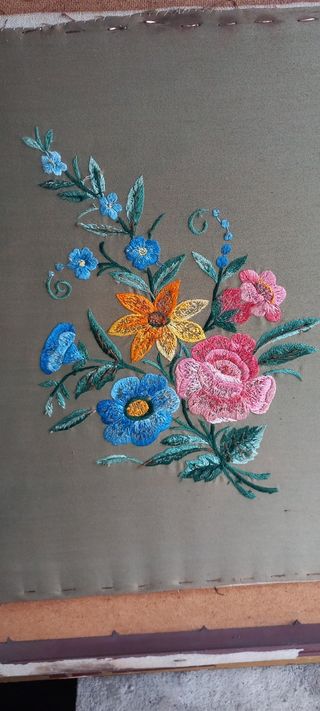 Tela Ricamata Vintage Cornice Fiori Anni 70/80